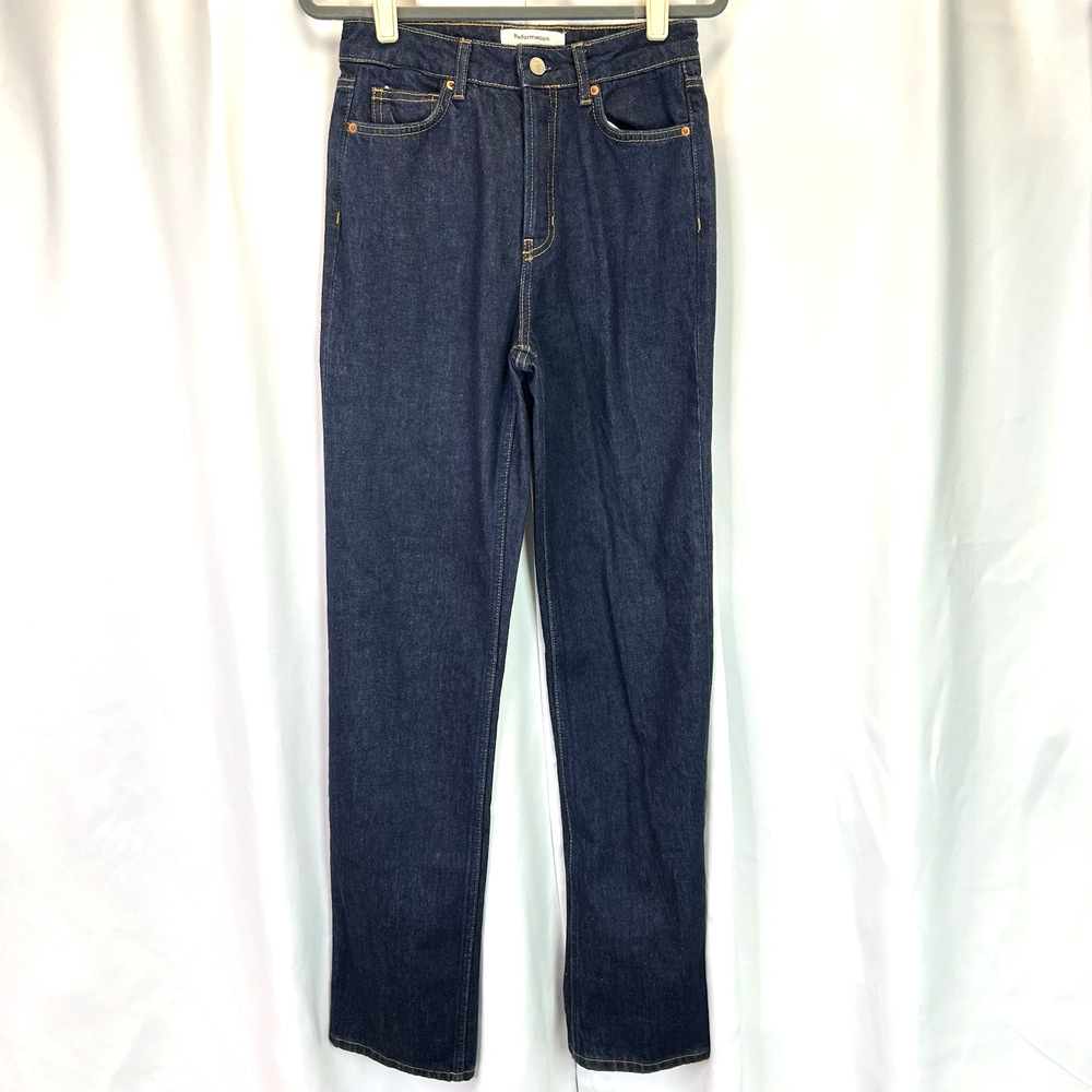 Reformation Dark Blue Straight Leg Jeans